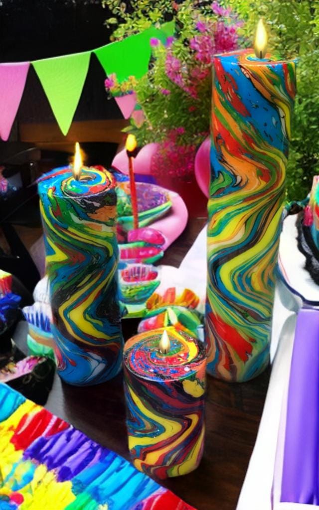 Rainbow Swirl Pillar Candle
