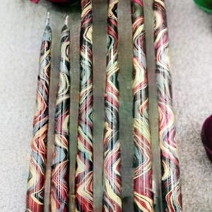 marbled taper candle burgundy swirl sophisticated dip-dye candlestick handpainted designer home decor gift wedding holiday party centerpiece