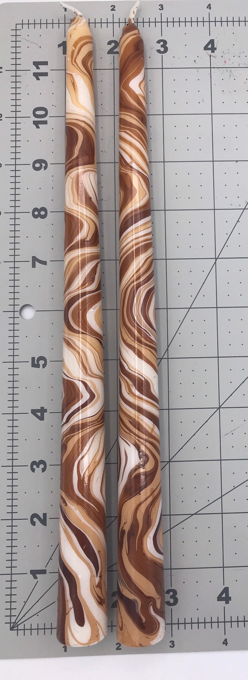 marbled candles, Coffee and cream color scheme, 10, 12, 14 taper candles, hand-painted candle, tie-dye candle, marbleized candle, image 4