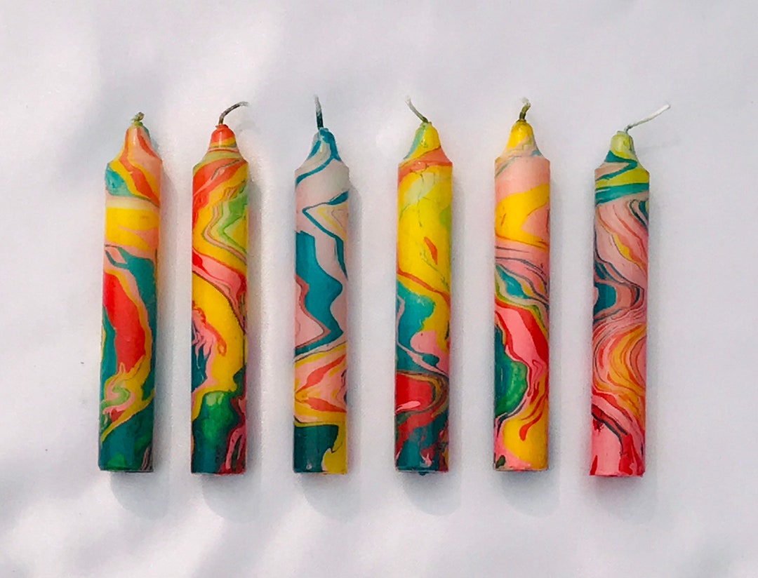 Marbled Candles, Tropical Color Scheme , 5 Straight Candle, Household