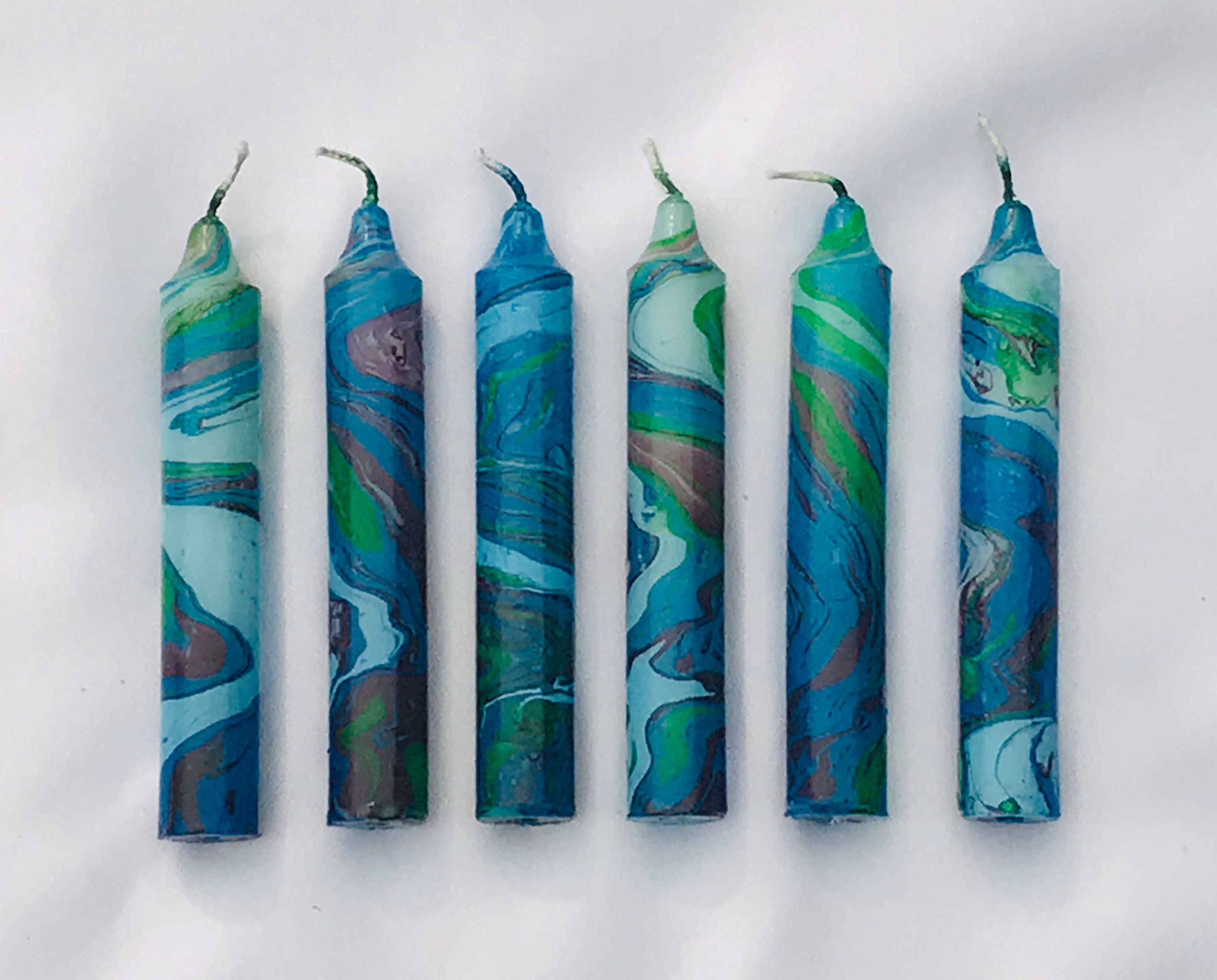 Marbled candles Ocean color scheme 5 straight candle Etsy