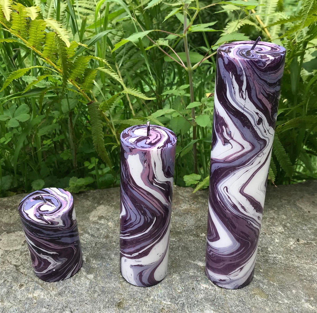 Pillar Candle, Lavender Color Scheme, Marbled Candle, Ritual Candle