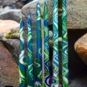 marbled taper candle river swirl nautical waves dip-dyed candlestick handpainted  home decorating gift wedding holiday party centerpiece