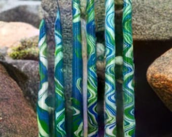 marbled taper candle river swirl nautical waves dip-dyed candlestick handpainted  home decorating gift wedding holiday party centerpiece