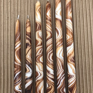 marbled candles, Coffee and cream color scheme, 10, 12, 14 taper candles, hand-painted candle, tie-dye candle, marbleized candle, image 1