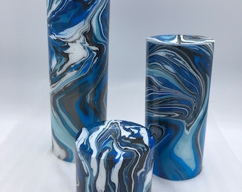 Pillar candle, blue shadows color scheme, marbled candle, ritual candle, vigil candle, spiritual intention candle, tie-dyed