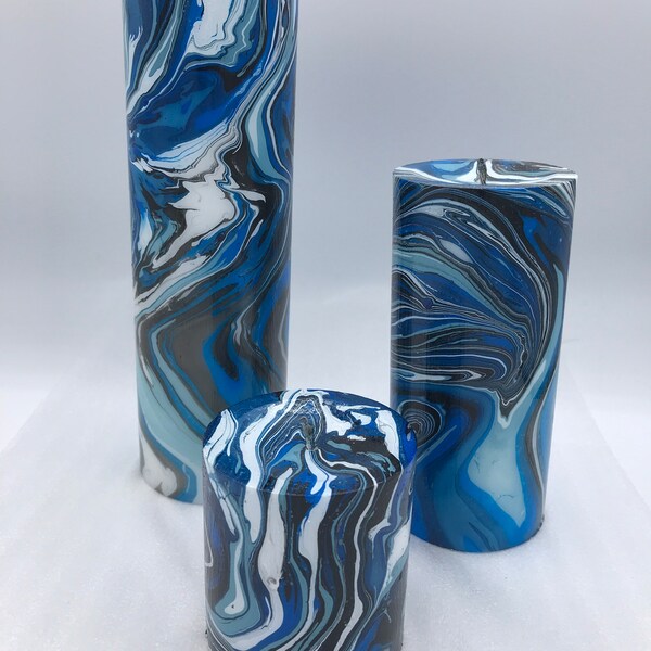 Pillar candle, blue shadows color scheme, marbled candle, ritual candle, vigil candle, spiritual intention candle, tie-dyed