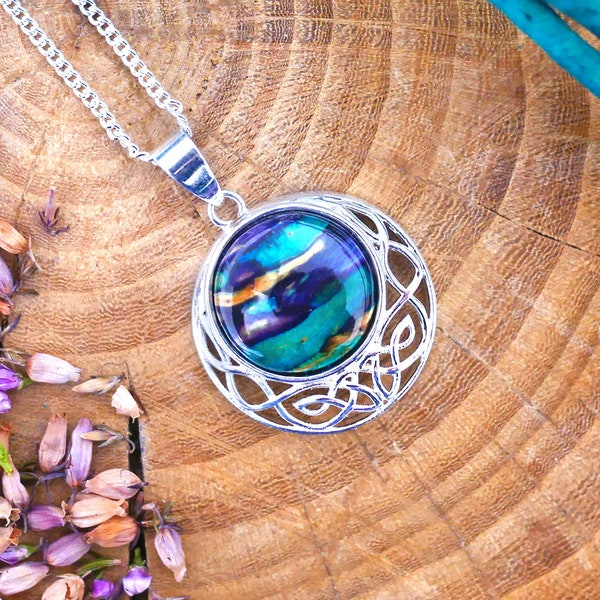 Heathergems Cormag Celtic Silver Plated Pendant | Handcrafted Jewellery | Made in Scotland | Unique Colourful Jewellery |