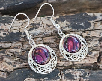 Heathergems Cormag Celtic Silver Plated Drop Earrings | Handcrafted Jewellery | Made in Scotland | Unique Colourful Jewellery |