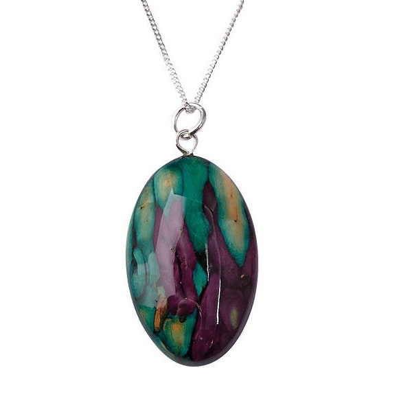 Heathergems Oval Sterling Silver Pendant | Oval Heather Pendant | Handcrafted Jewellery | Made in Scotland | Unique Colourful Jewellery |