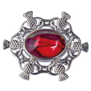 Heathergems Highland Thistle Brooch | Handcrafted Scottish Brooch | Silver Plated Brooch | Made in Scotland | Unique Colourful Jewellery |