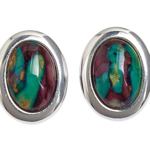 Heathergems Oval Clip Silver Plated Clip Earrings | Handcrafted Jewellery | Made in Scotland | Unique Colourful Jewellery | Clip Earrings |