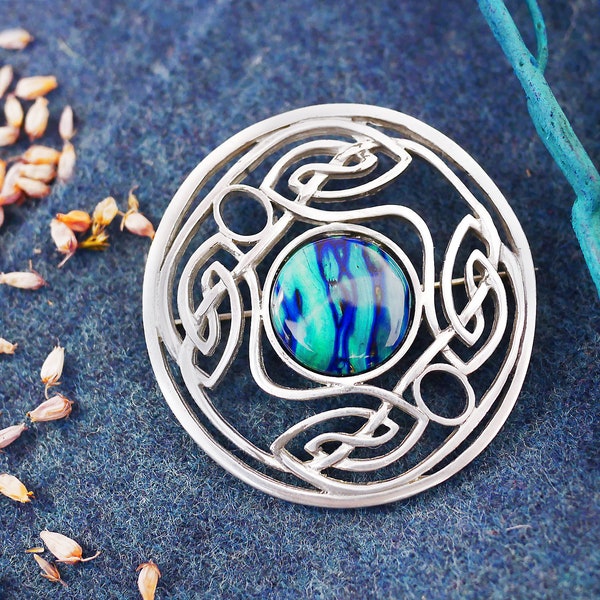 Heathergems Celtic Weave Brooch | Handcrafted Scottish Brooch | Pewter | Made in Scotland | Unique Colourful Jewellery | Letterbox Gift
