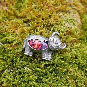 Heathergems Highland Cow Brooch | Handcrafted Scottish Brooch | Silver Plated Brooch | Made in Scotland | Unique Colourful Jewellery |