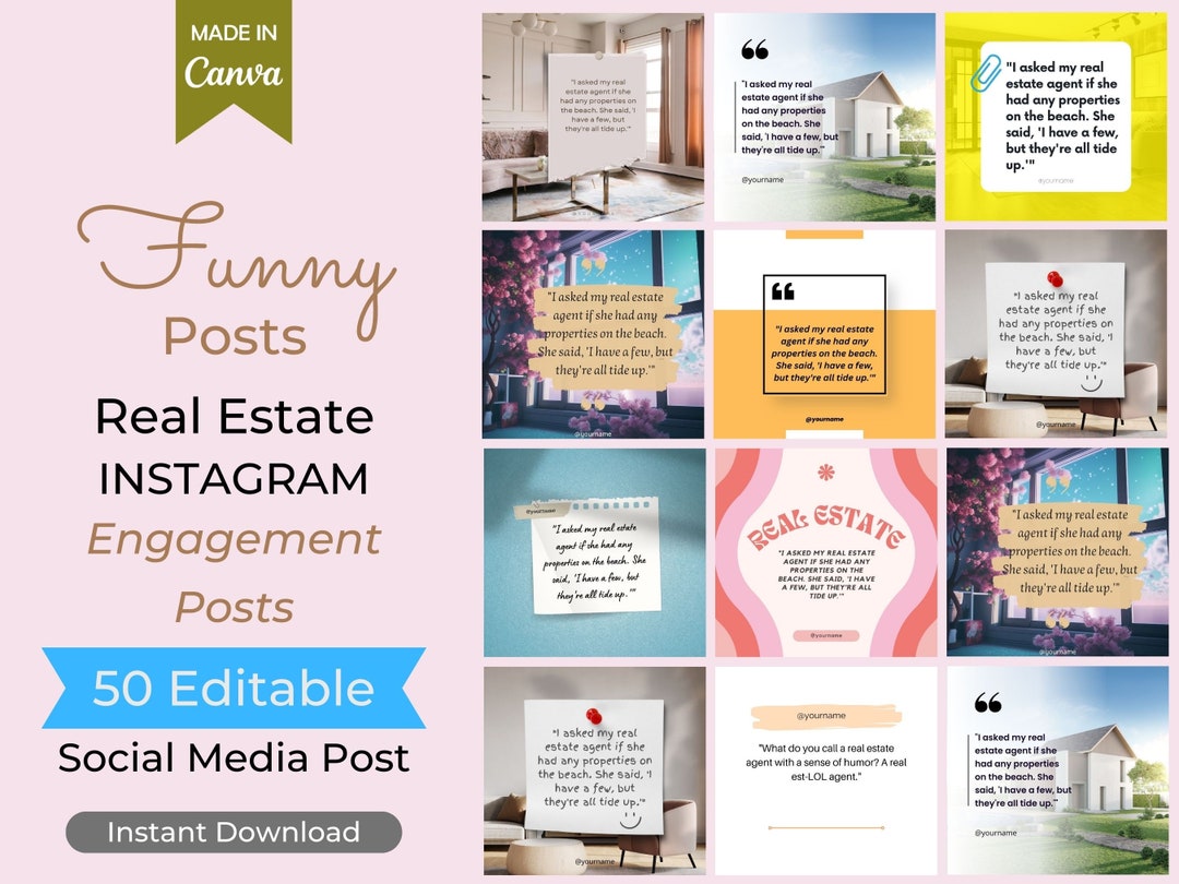 Fun Interactive Realtor Posts 50 Funny Real Estate Instagram Post Editable Canva Templates - Etsy