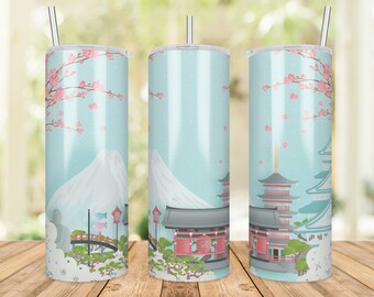 Sakura Tumbler Sublimation Design Cherry Blossom, 20oz Skinny Tumbler Sublimation Wrap Pastel Design Pattern - PNG Instant Download