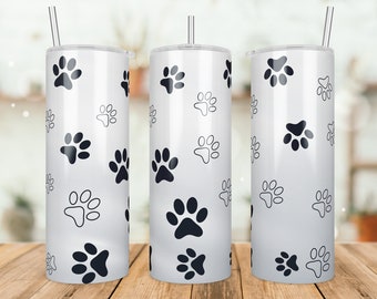 Footprint Tumbler Png, Dog Paw Tumbler Wrap 20oz Skinny Tumbler Sublimation Designs Template, Digital DOWNLOAD, Black & White Clover Tumbler
