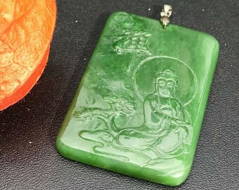 Jade Pendent Necklace Natural Canadian Nephrite Green Jade 51X36X6 mm #510