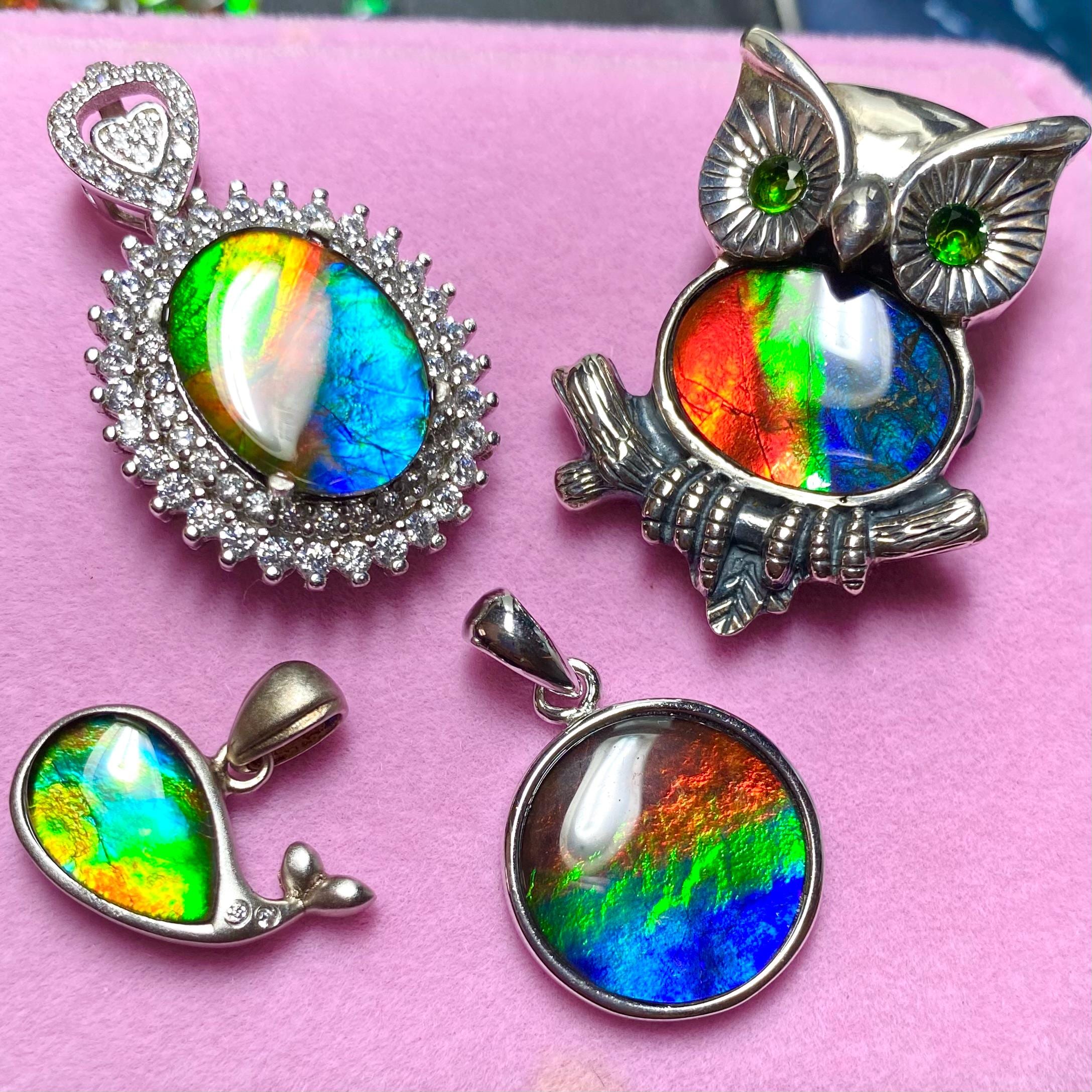 Colgante de ammolita canadiense en plata de ley, joyería de moda, múltiples opciones n.° 3030