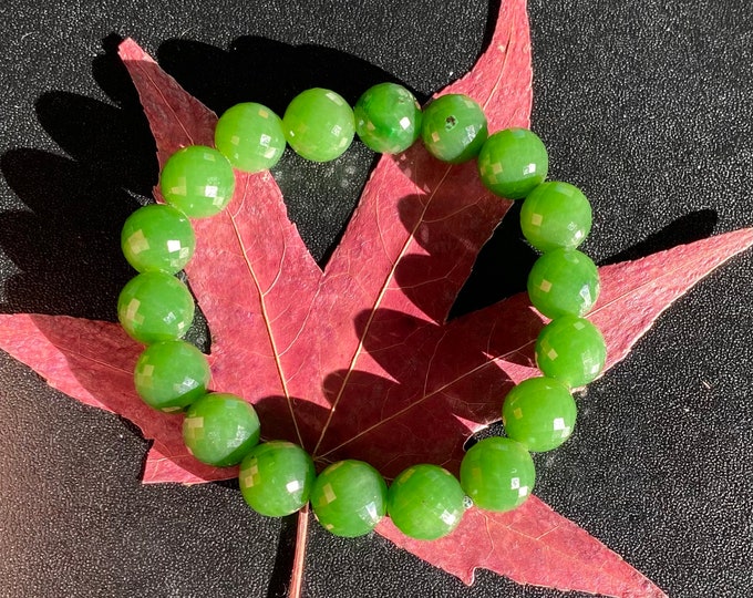 Canadian Nephrite Natural Jade Bead Bracelet 10 mm Faceted Jade Beads #277