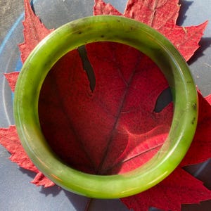 Authentic Canadian Nephrite Natural Green Jade Bangle Bracelet Size 62 mm Wide 18 mm #292-7