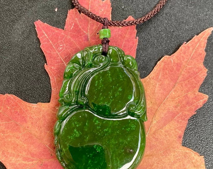 Jade Pendant Luck Gourd Necklace Natural Canadian Nephrite Green Authentic Jade 45X30X9 mm 25 Grams #1238-4
