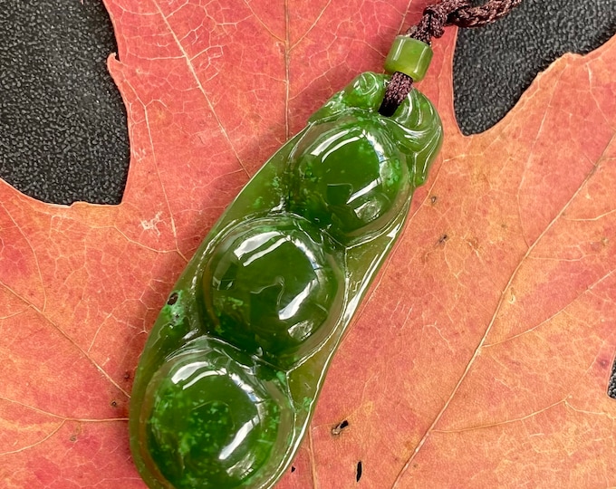 Jade Pendant Lucky Pea Natural Nephrite Jade 42X16X8 mm #1238-8