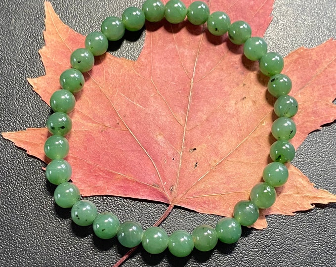 Canadian Nephrite Natural Jade Bead Bracelet 6 mm Jade Beads #289-2