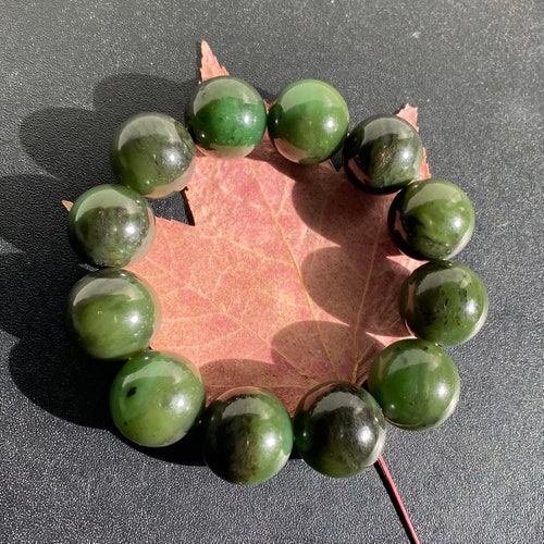 Canadian Nephrite Natural shops Jade Bead Bracelet 17-18 mm Beads #BR260-1