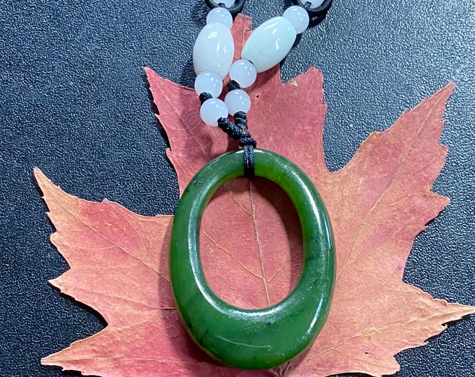 Canadian Jade Pendant Necklace Natural Nephrite Green Jade Circle of life 44X33X8 mm #1228-2