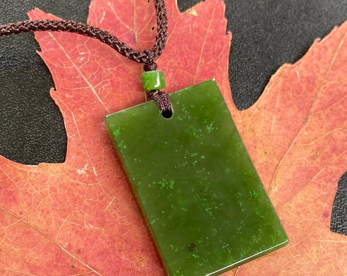 Jade Pendant Necklace Natural Canadian Nephrite Green Jade 31X20X6.7 mm #1238-2