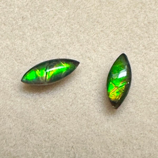 Canadian Ammolite Triplet 7X3 mm Pair For Earrings very Small Loose Beads #KE275
