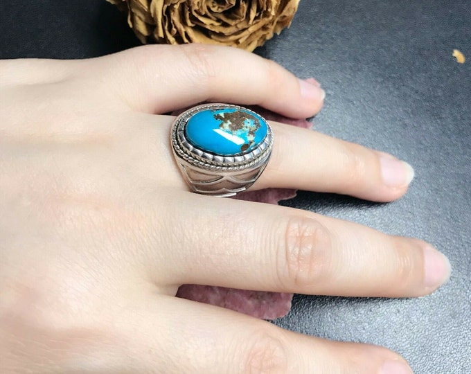 Natural Arizona Turquoise Ring Gemstone Sterling Silver Ring Size 7.5 #1153
