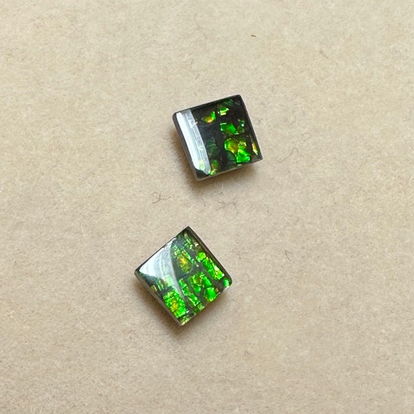 Canadian Ammolite Triplets Loose Beads Pair for Earrings 6X6 mm Small #KE323