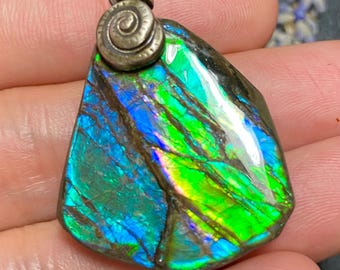 Colgante de ammolita canadiense natural, piedra preciosa de amonita de forma libre, múltiples opciones n.° 3000