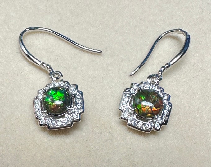 Canadian Natural Ammolite Triplet Earrings Sterling Silver 25X10 mm #JE336