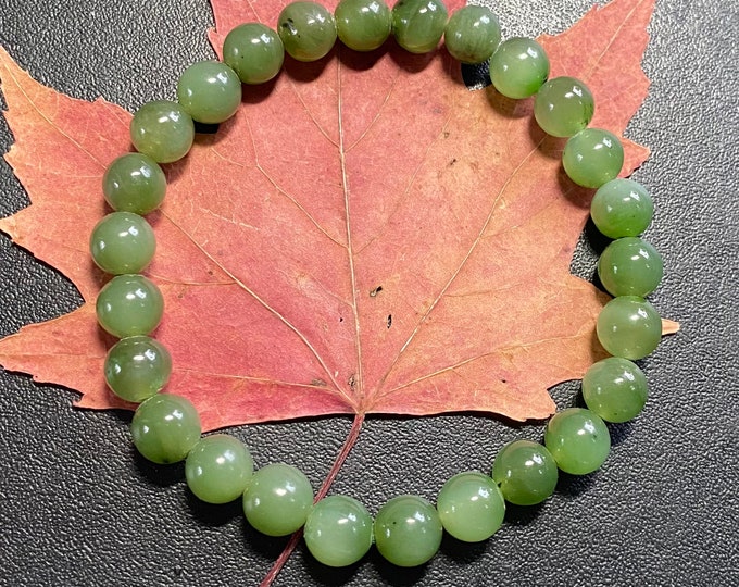 Canadian Nephrite Natural Jade Bead Bracelet 7.5 mm Jade Beads #BR288-2
