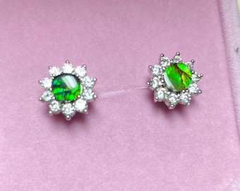 Orecchini tripletti di ammolite naturale canadese a bottone in argento sterling 10,5 mm #JE356