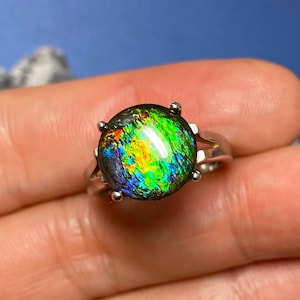 Ammolite Ring Gemstone Rainbow Color Sterling Silver Rainbow Gem Fashion Jewelries multiple Options