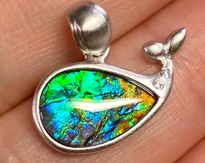 Canadian Ammolite Pendant Whale Sterling Silver 18X16 mm #2474
