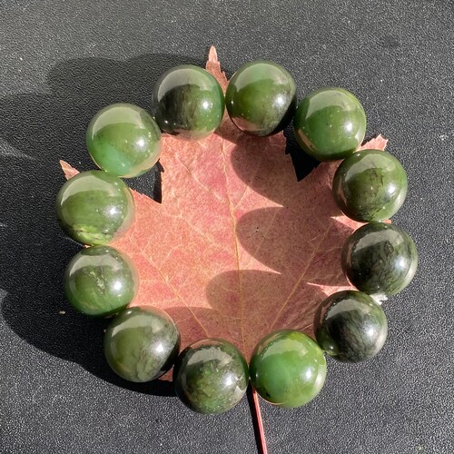 Canadian Nephrite Natural shops Jade Bead Bracelet 17-18 mm Beads #BR260-1
