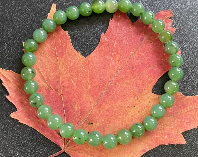 Canadian Nephrite Natural Jade Bead Bracelet 6 mm Jade Beads #289-1