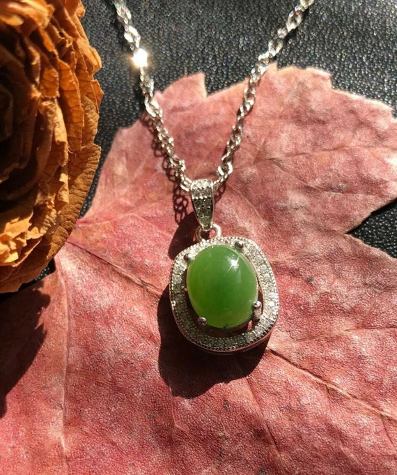 Jade Pendent Natural Nephrite Jade Sterling Silver Mm #589