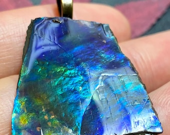 Natural Canadian Ammolite Pendant Blue Ammolite, Ammolite Pendant, One of a Kind Fossil Jewelry #3036-70