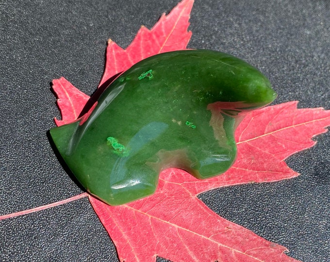 Canadian Nephrite Jade Dolphin Figurine 100%Natural Jade 50*32*30 mm #1064