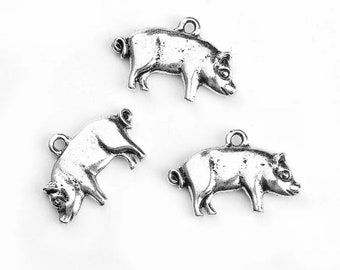 Antique Silver Pig Charm 20mm Silver Plated Pendant, Pig Charm, Jewelry Gifts, Gifts for Her, Gifts for Him