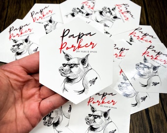 3" Papa Porker Dry Rub & Spices BBQ-sticker, BBQ-sticker, BBQ-sticker, vinylsticker