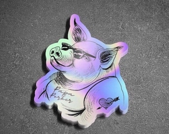 3 "Papa Porker Holografische Sticker, Holografische Stickers, Varken Sticker, Vinyl Sticker, Sticker Sticker, Sticker Decal