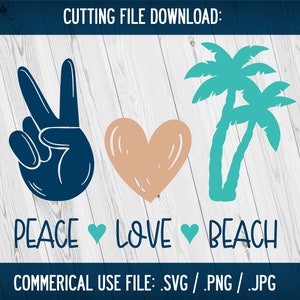 Paz, Amor, Playa - playa svg, verano svg - descarga instantánea