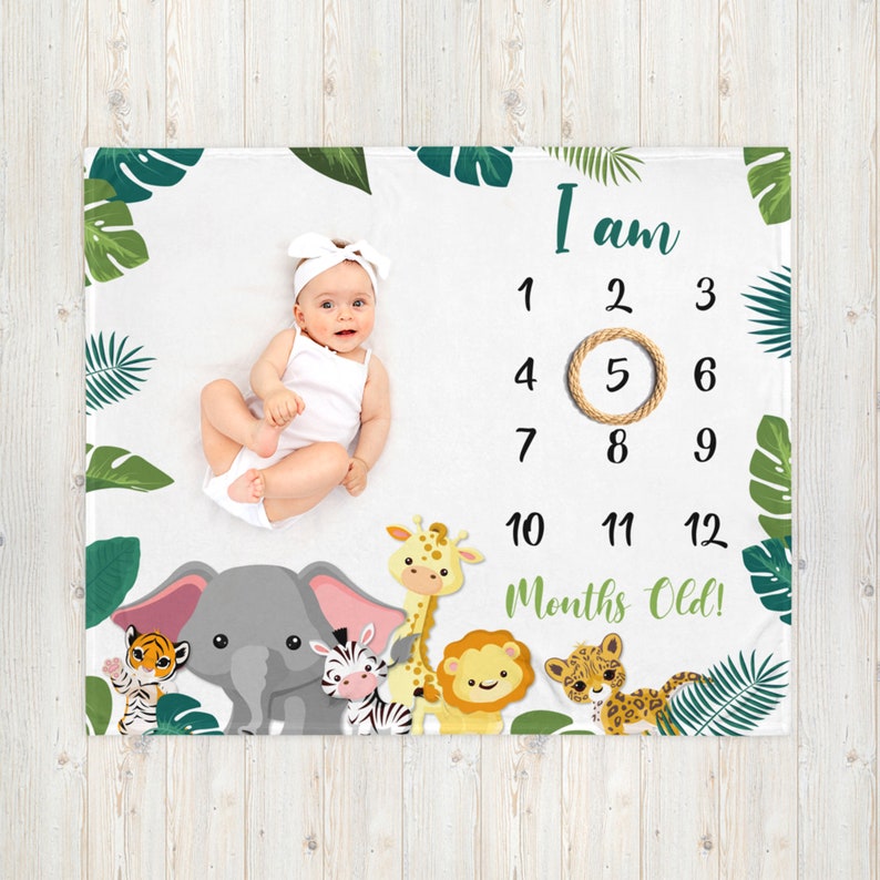 Baby Milestone Blanket, Jungle Safari Animals, Milestone Blankets, Baby Month Blanket Etsy